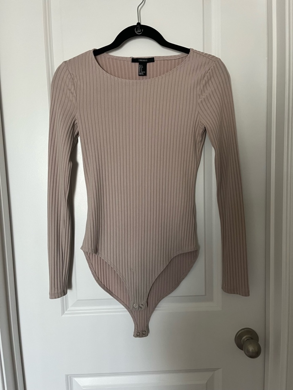 Forever 21 Small Taupe Long Sleeve Ribbed Bodysuit